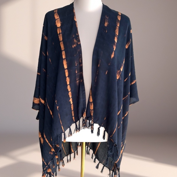 0131 / Black Brown Tie Dye Outer With Fringes - Picture 6 of 10